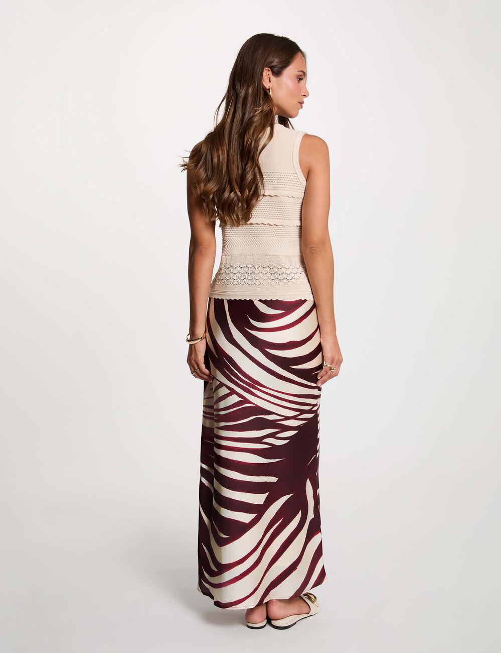 Falda midi satinada multicolor mujer