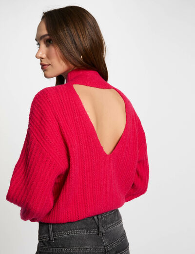 Jersey con cuello alto rosa frambuesa mujer