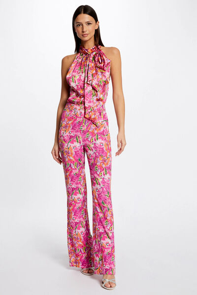 Pantalón flare holgado estampado floral multicolor mujer
