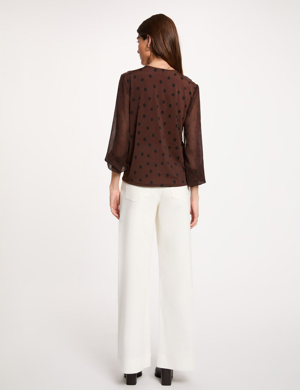 Blusa de gasa con cuello en v marr&oacute;n oscuro mujer