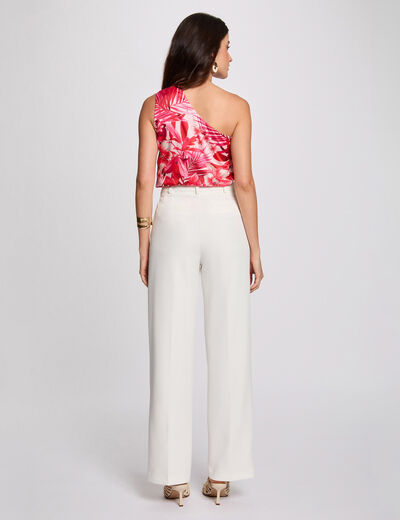 Pantalón recto con pinzas blanco mujer