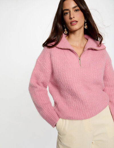 Jersey cuello camionero rosa envejecido mujer