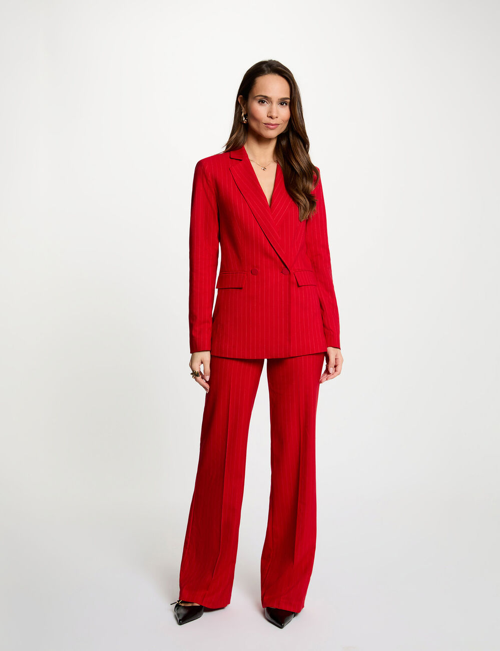 Chaqueta entallada de rayas rojo mujer