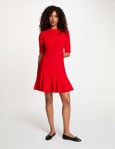 Vestido de punto plisado rojo mujer