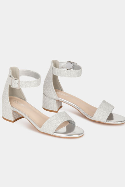 Sandalias de tacón efecto metalizado plateado mujer