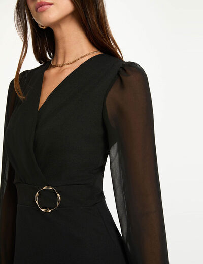 Vestido corto de gasa negro mujer