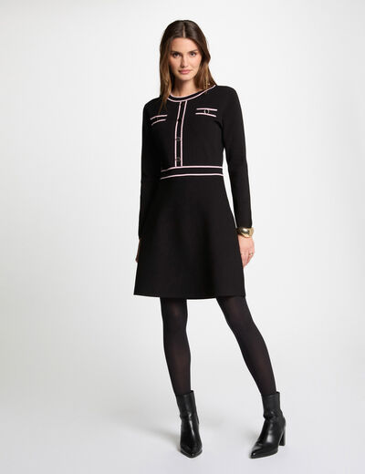Vestido punto corto ajustado negro mujer
