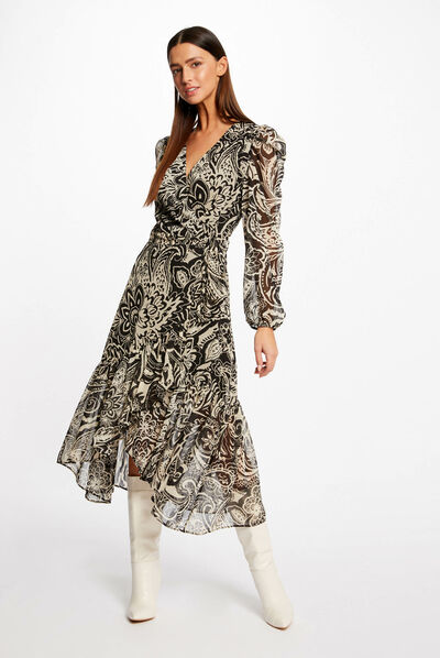 Vestido midi cruzado estampado cachemira multicolor mujer