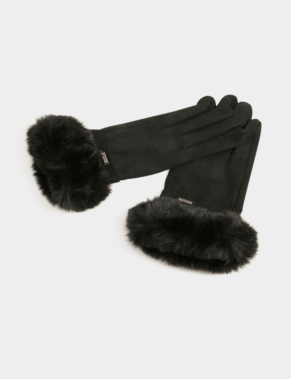 Guantes con detalles de pelo negro mujer