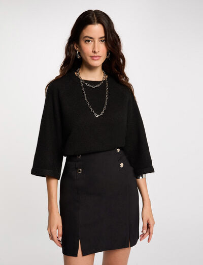 Falda corta con botones negro mujer