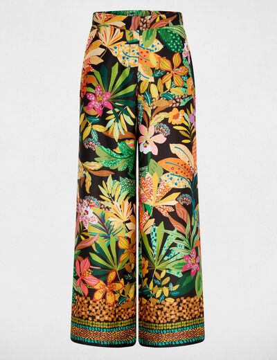 Pantal&oacute;n ancho satinado negro mujer