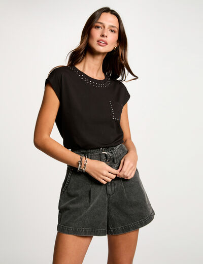 Camiseta manga corta negro mujer