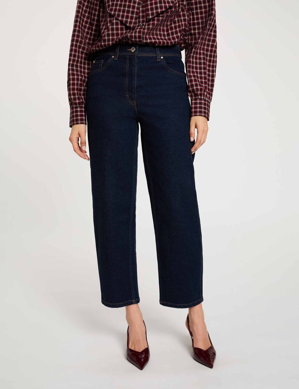 Vaqueros rectos de tiro alto denim crudo mujer