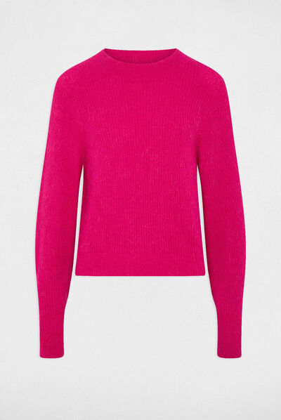 Jersey manga larga con cuello alto rosa medio mujer