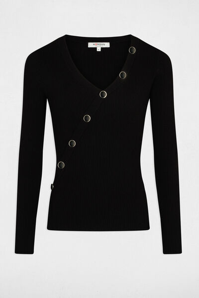 Jersey manga larga con botones negro mujer