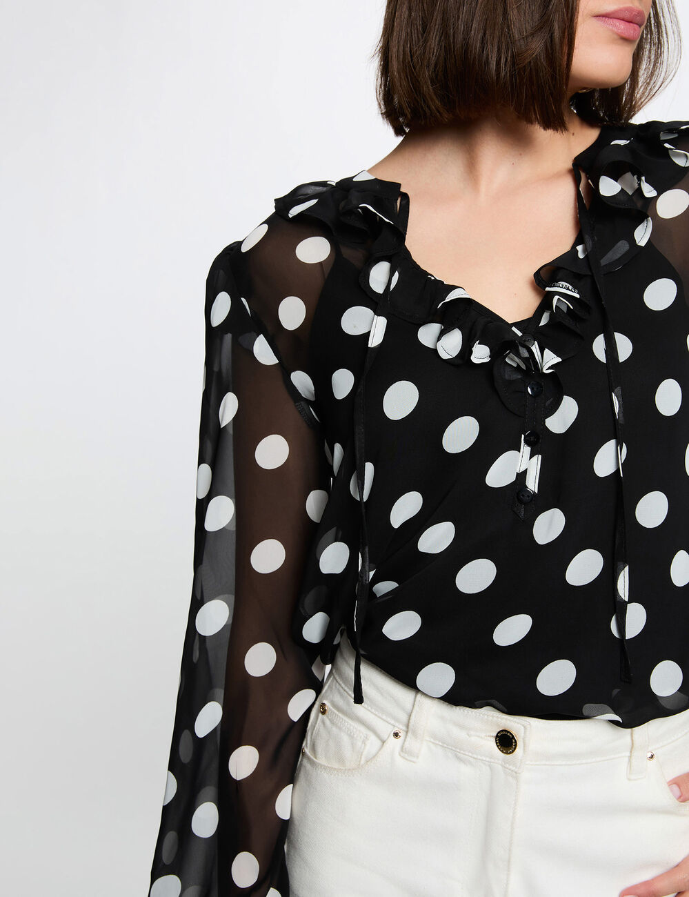 Blusa de gasa con cuello lazado multicolor mujer