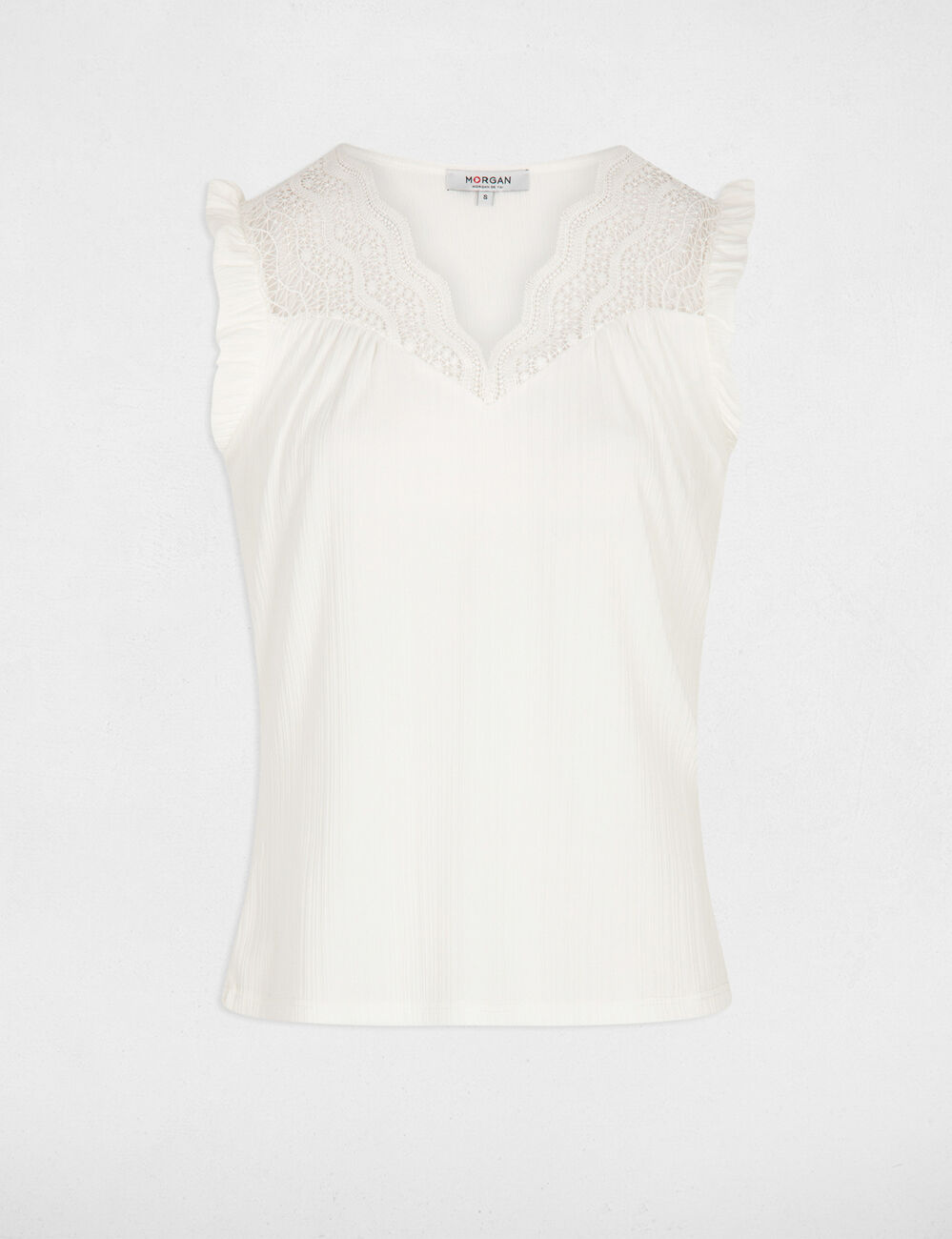 Top plisado con encaje marfil mujer