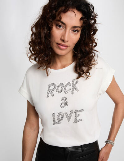 Camiseta corta con strass blanco mujer