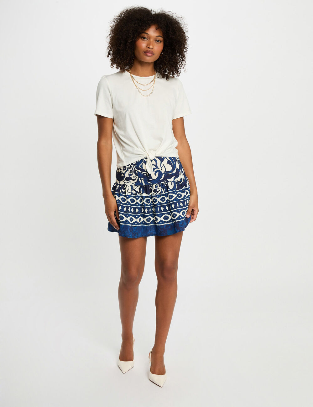 Falda corta estampado multicolor mujer
