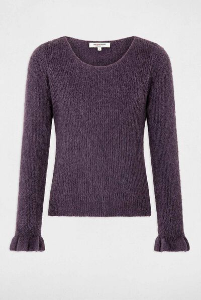 Jersey manga larga con cuello redondo violeta oscuro mujer