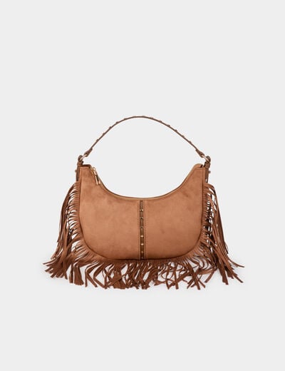 Bolso de flecos de ante beige mujer