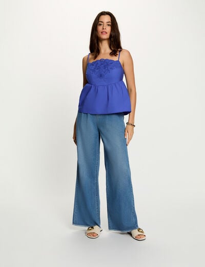 Jean ancho de tiro alto denim stone mujer
