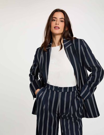 Blazer de rayas con cuello sastre azul marino mujer