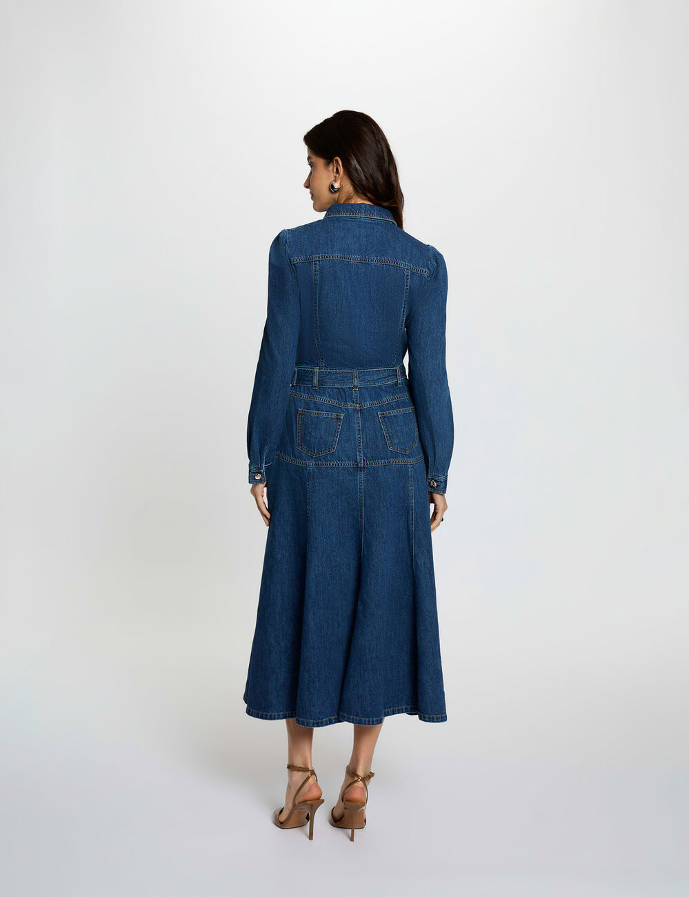 Vestido largo ajustado denim crudo mujer