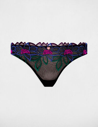 Tanga de encaje negro mujer