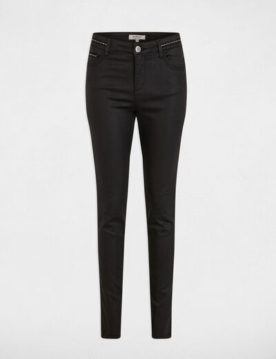 Pantalón slim efecto mojado negro mujer