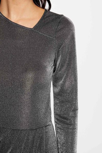 Vestido ajustado con hilos metalizados plateado mujer