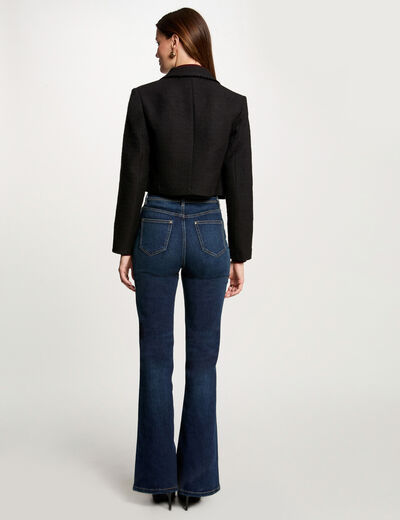 Chaqueta corta tweed negro mujer