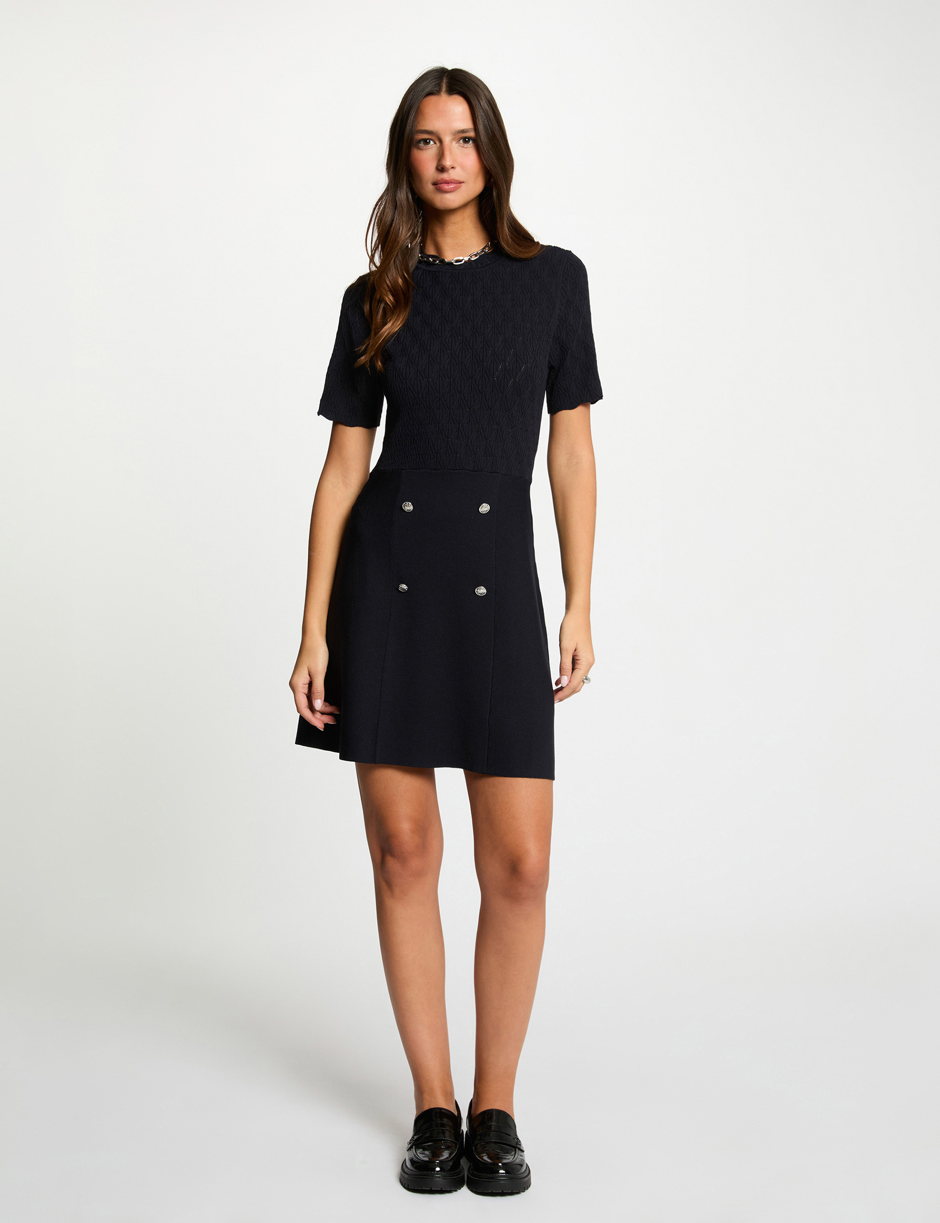 Vestido de punto corto. azul marino mujer