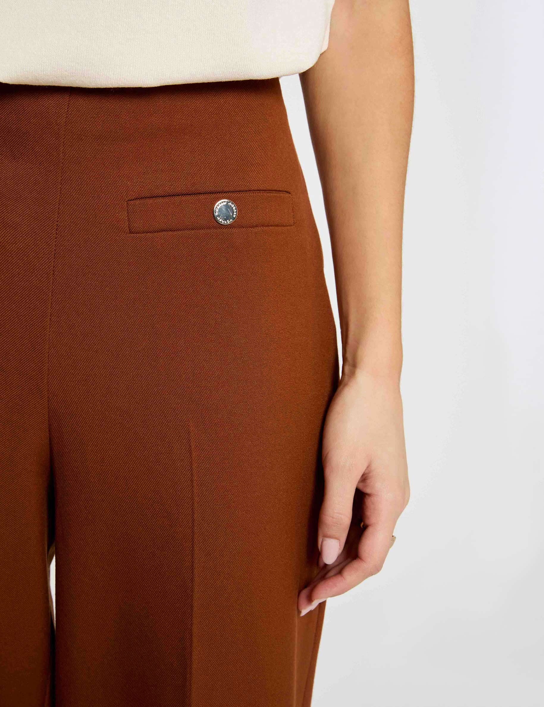 Pantal&oacute;n ancho de tiro alto marr&oacute;n co&ntilde;ac mujer
