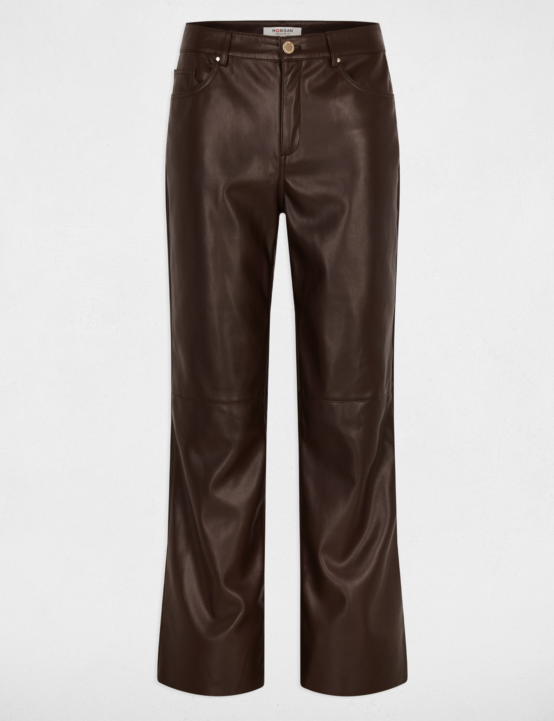 Pantal&oacute;n bootcut de cuero sint&eacute;tico marr&oacute;n oscuro mujer