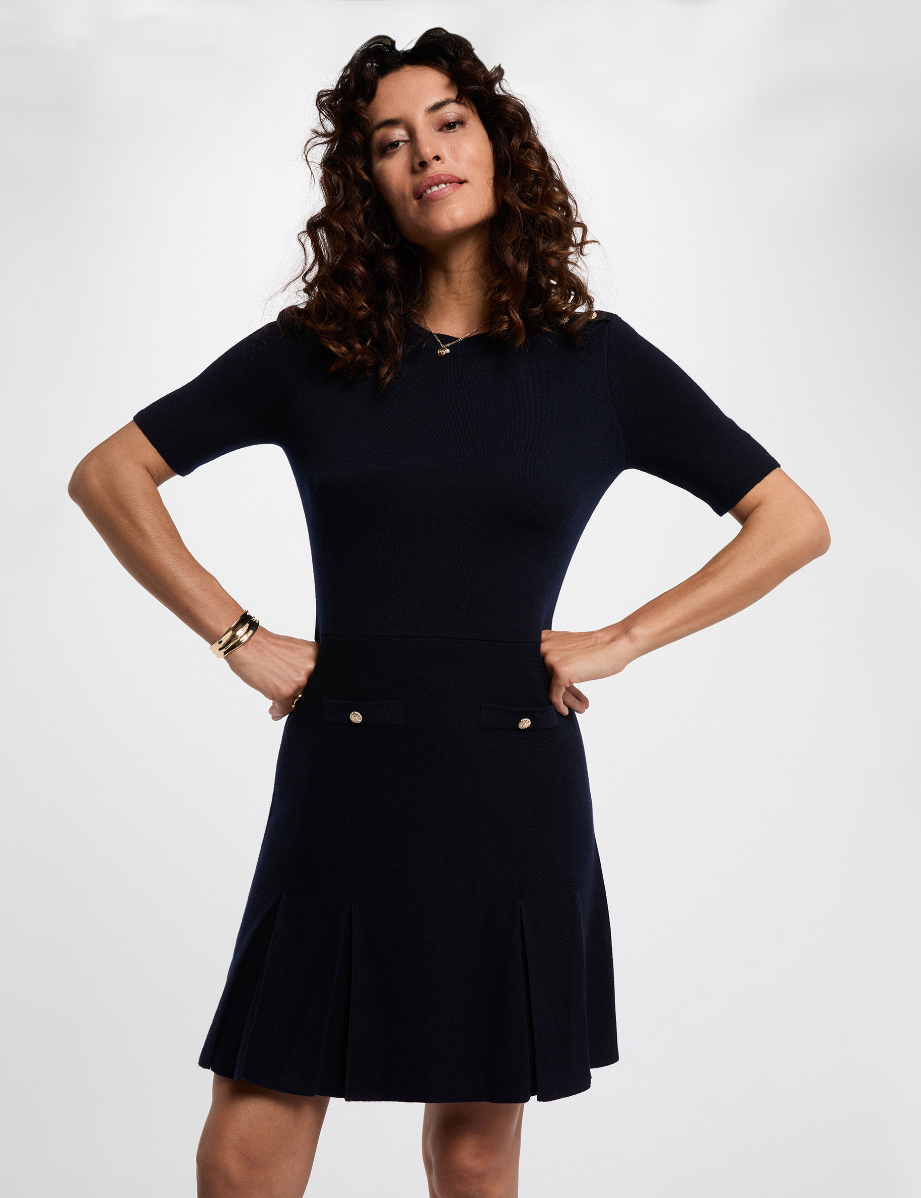 vestido corto en forma de trapecio azul marino mujer Vestido corto en forma de trapecio azul marino mujer
