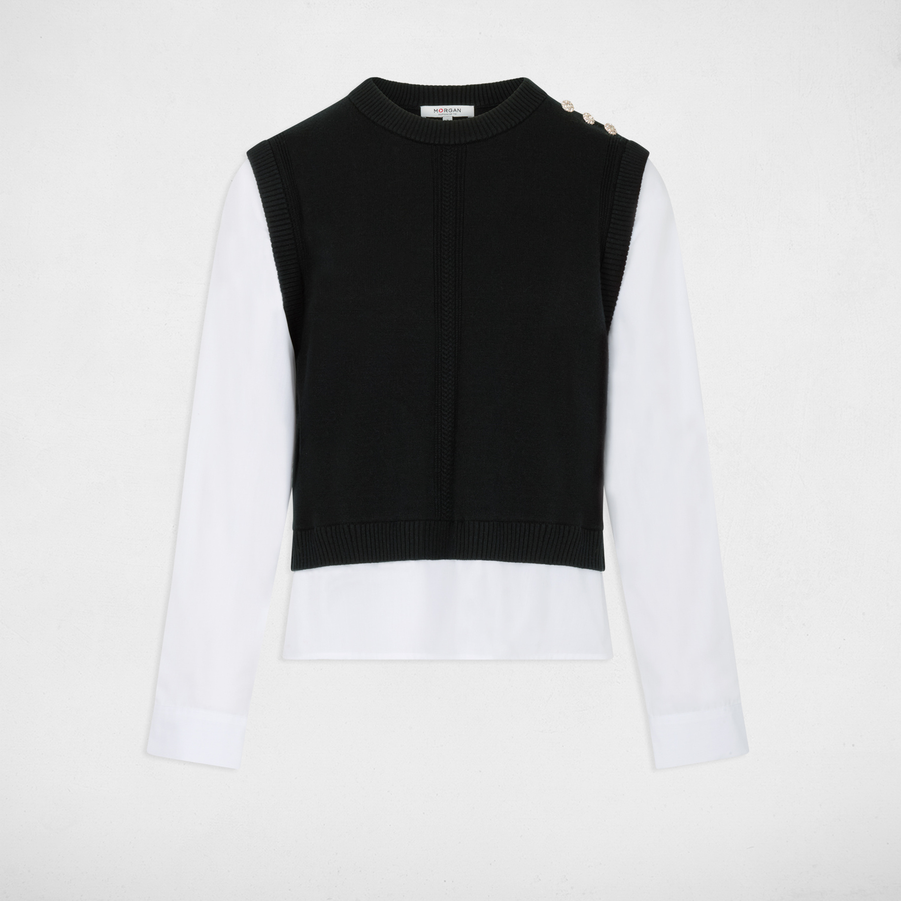 Jersey ajustado con cuello vuelto negro mujer