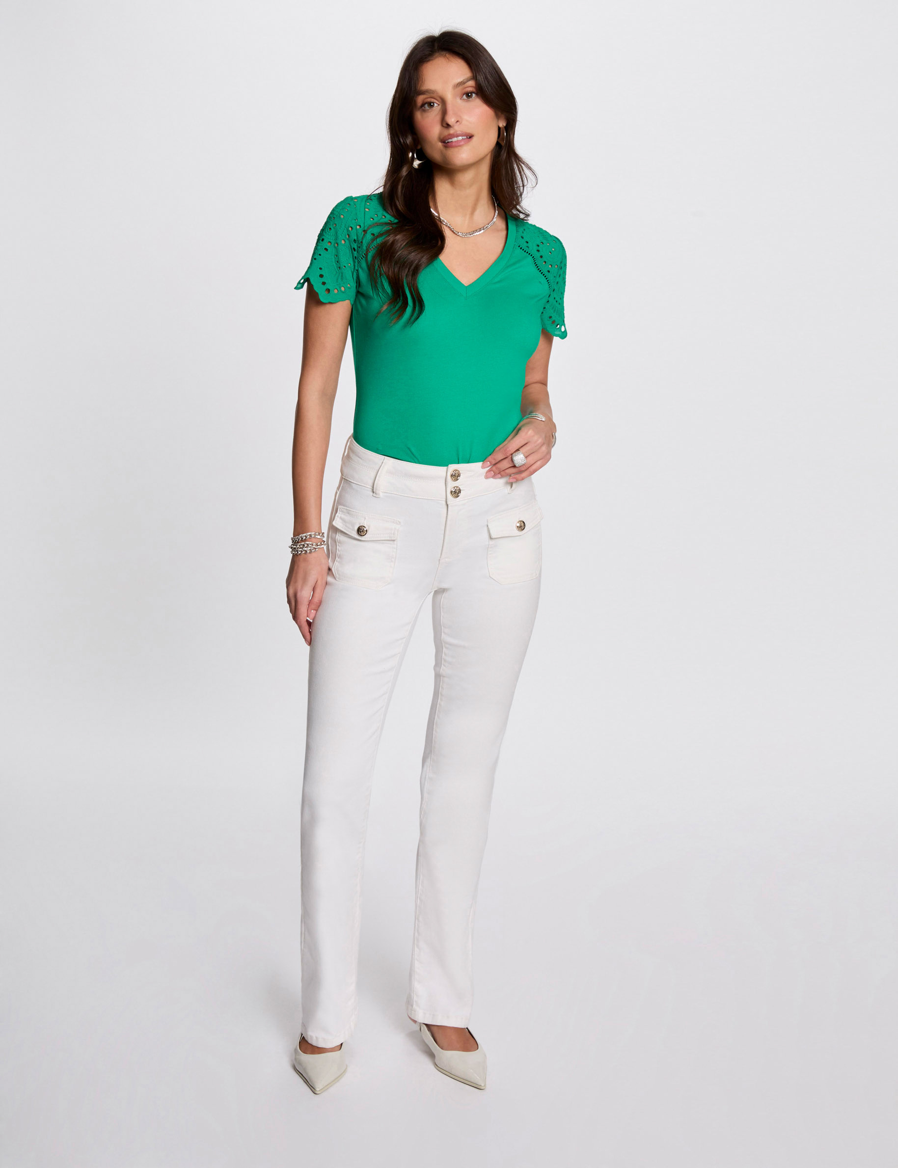 Camiseta manga corta verde emeralda mujer