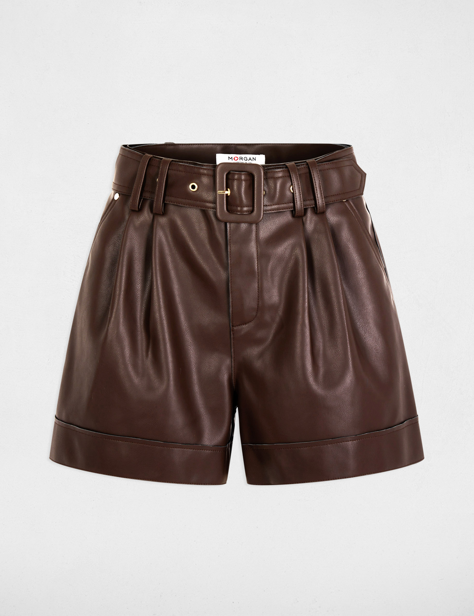 Short ajustado cuero sintético marrón mujer