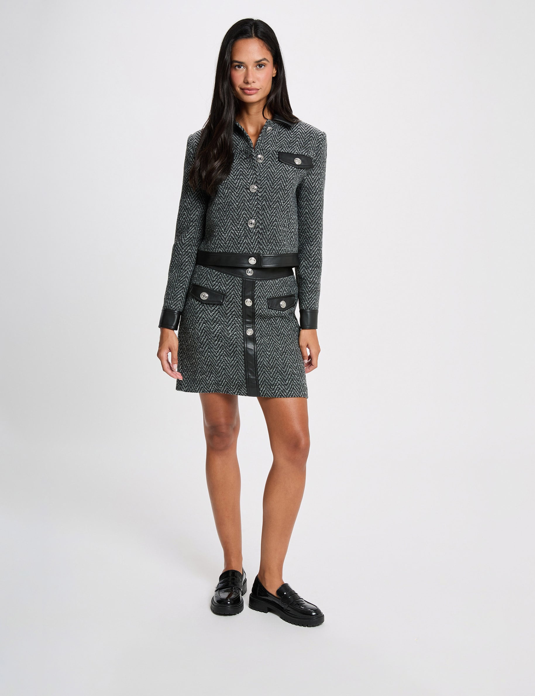 Falda de tweed negro mujer