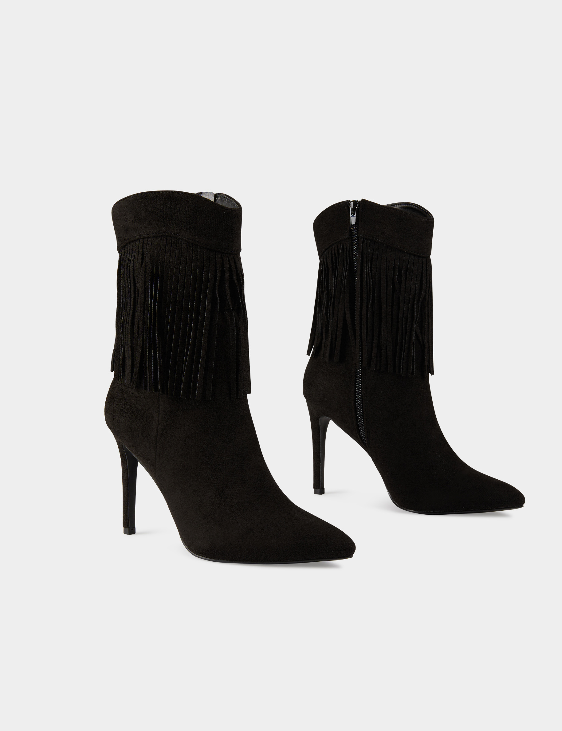 Botines de tacón con flecos negro mujer