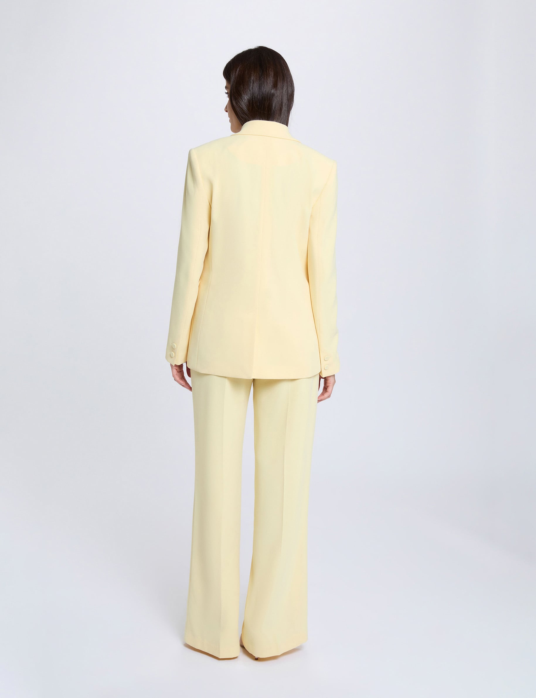 Pantal&oacute;n ancho de tiro alto amarillo claro mujer