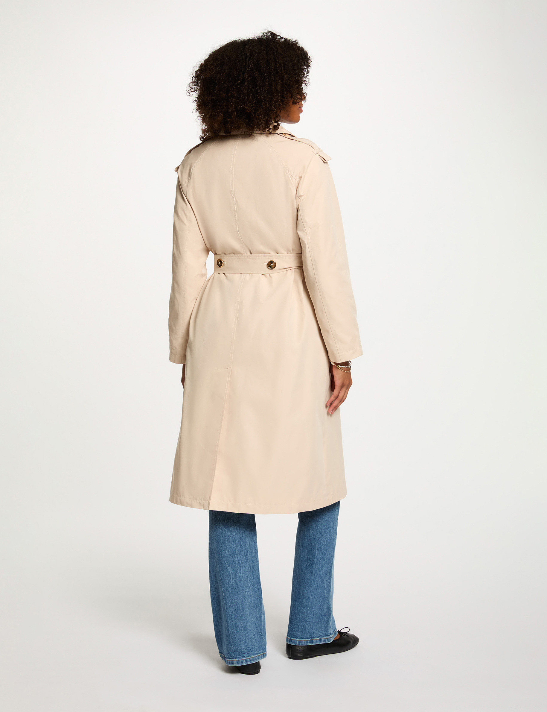 trench largo con cuello sastre arena mujer Trench largo con cuello sastre arena mujer