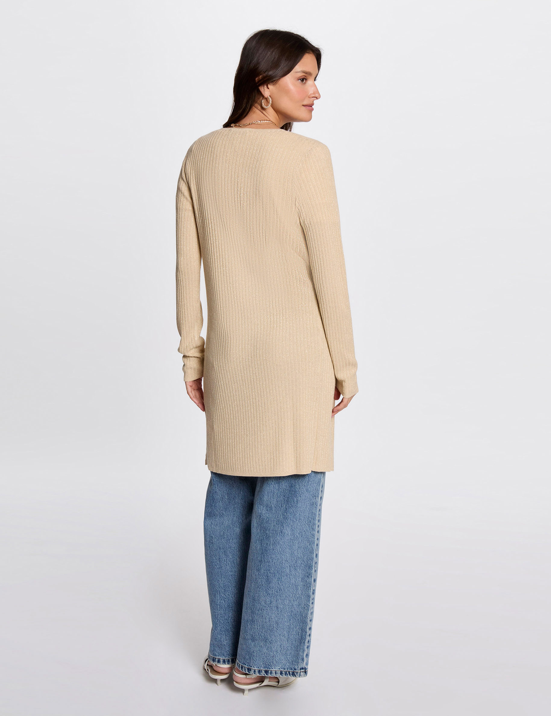 Cárdigan largo escote en V amarillo oro mujer