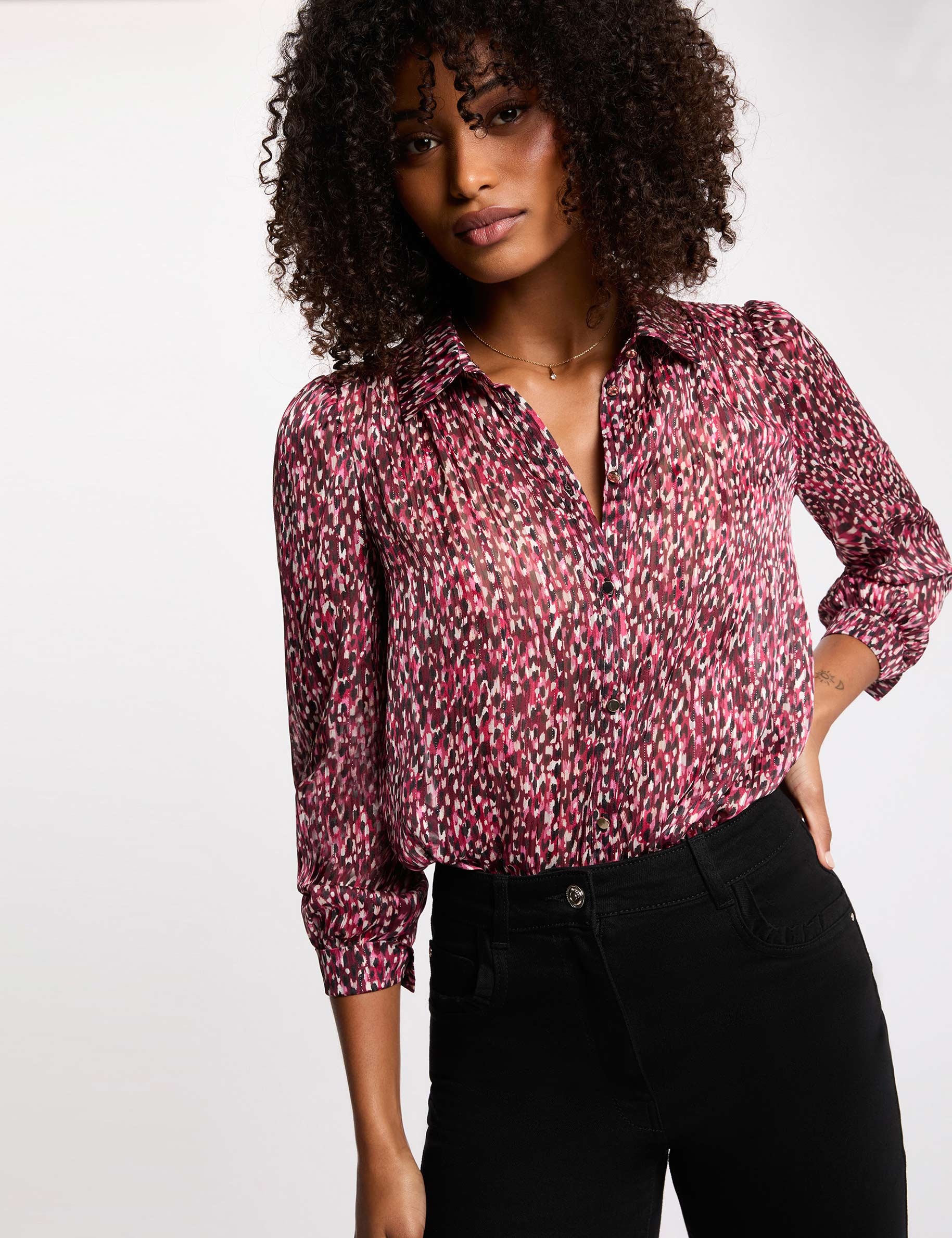 Camisa de gasa estampada multicolor mujer