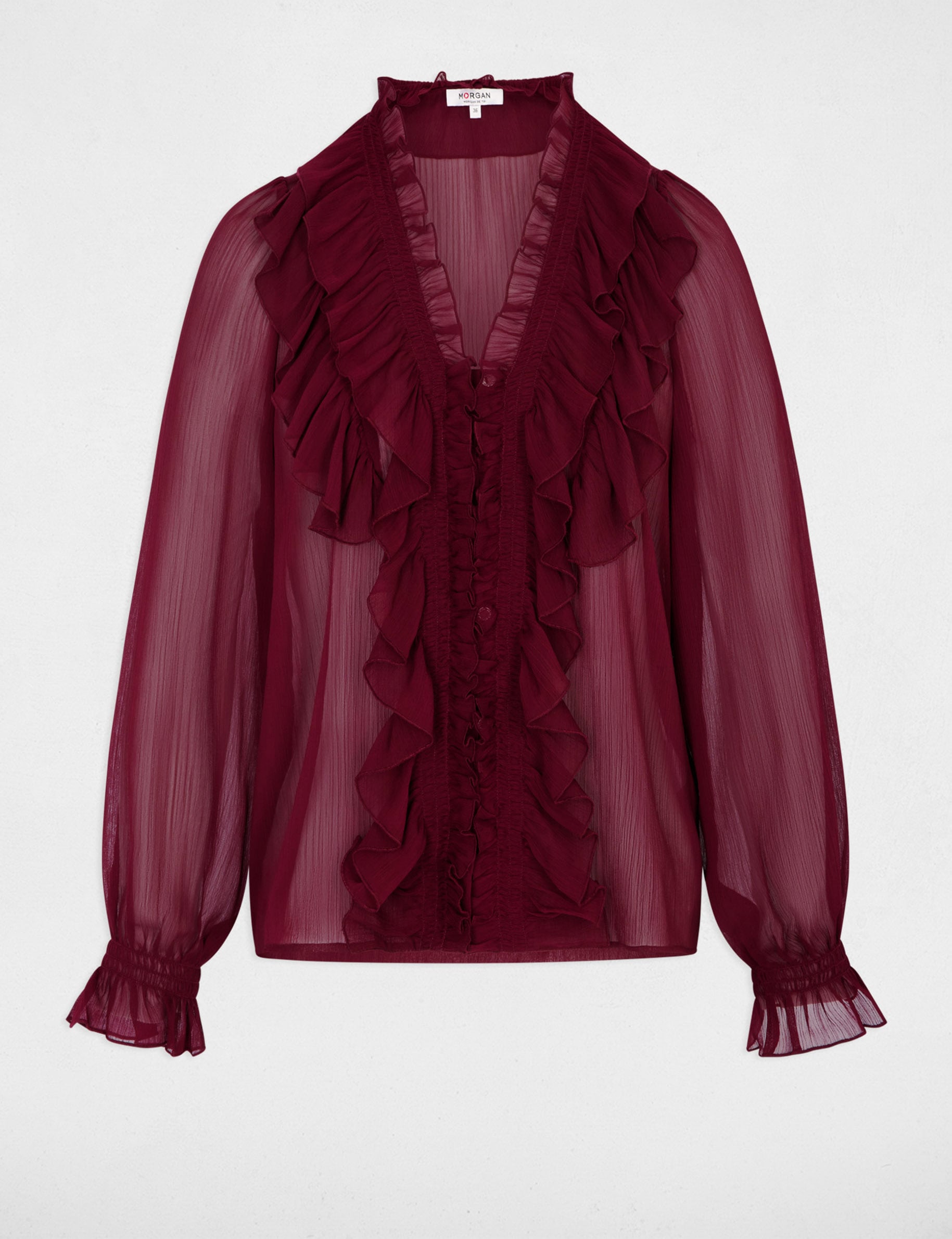 Camisa fluida con cuello en v burdeos mujer