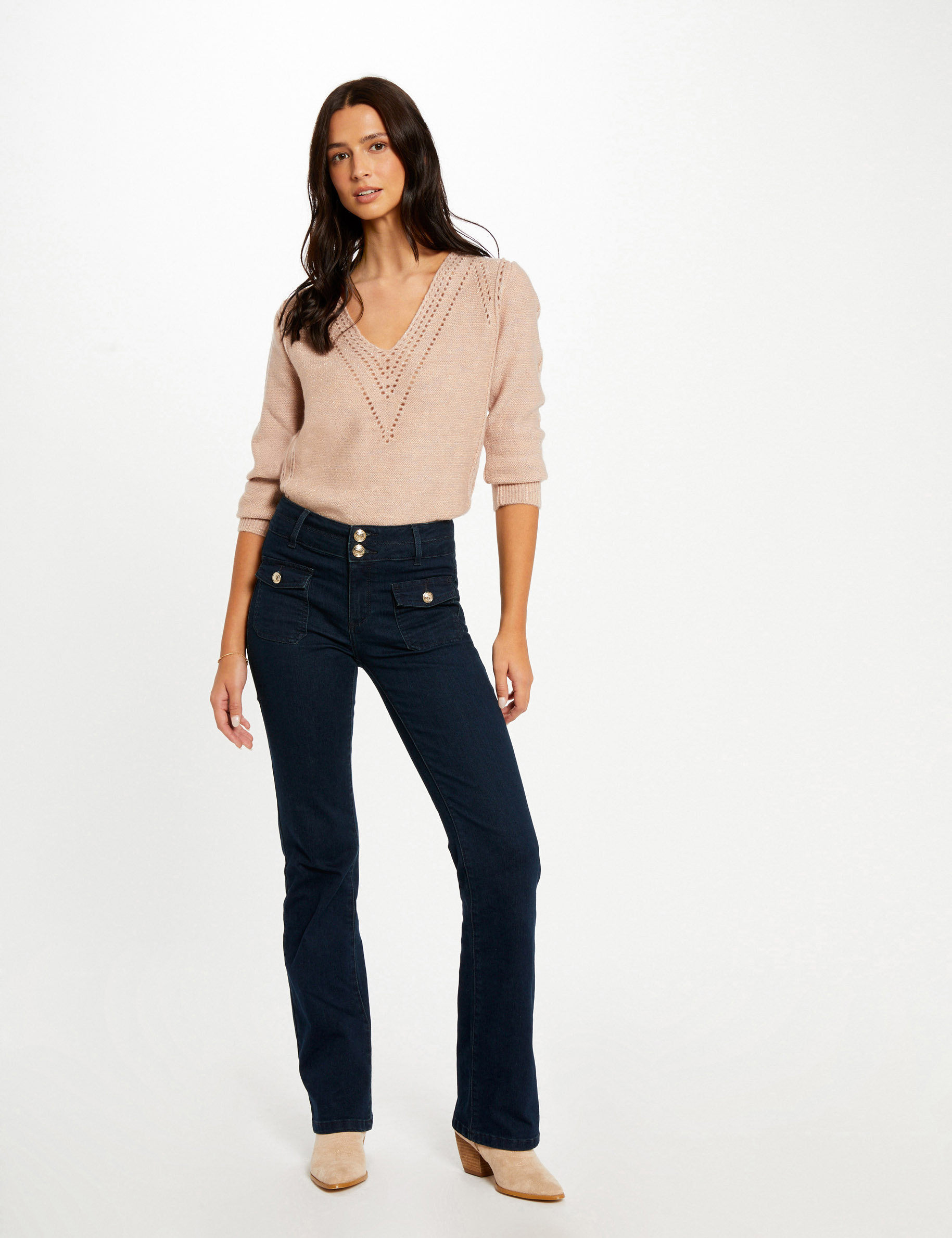 Vaquero bootcut denim crudo mujer