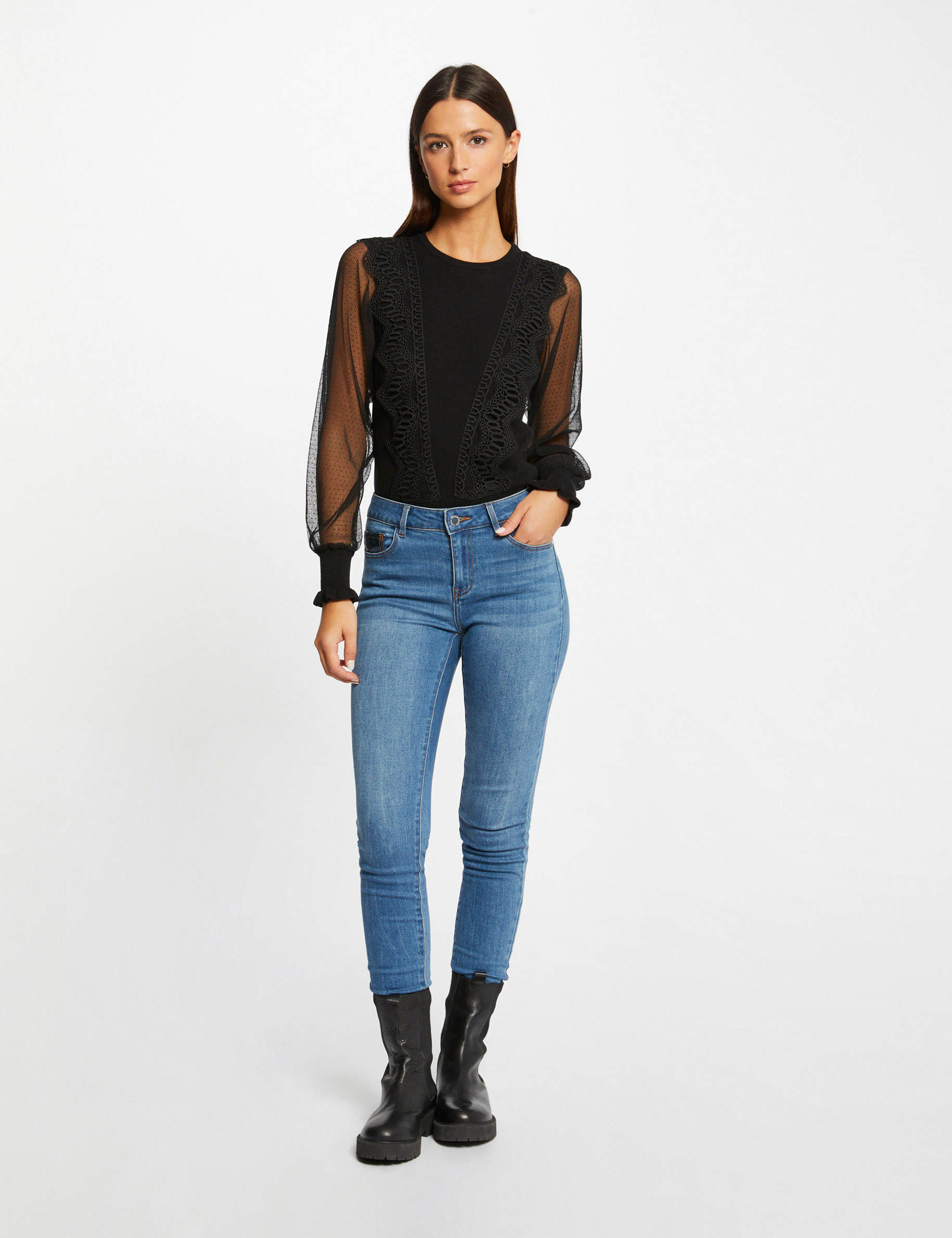 jersey manga larga con plumeti negro mujer Jersey manga larga con plumeti negro mujer