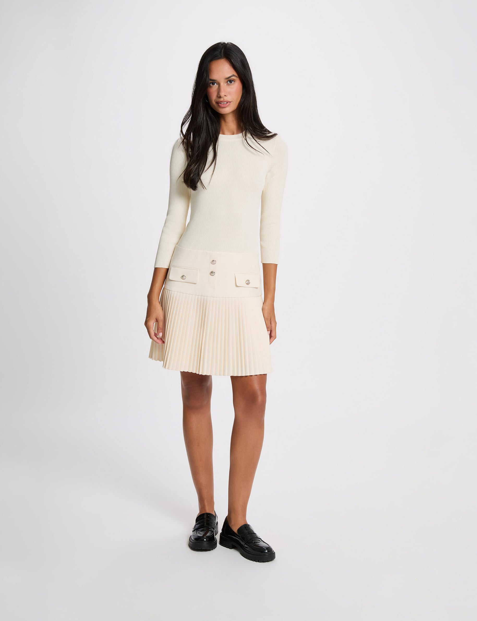 Vestido plisado 2-en-1 marfil mujer