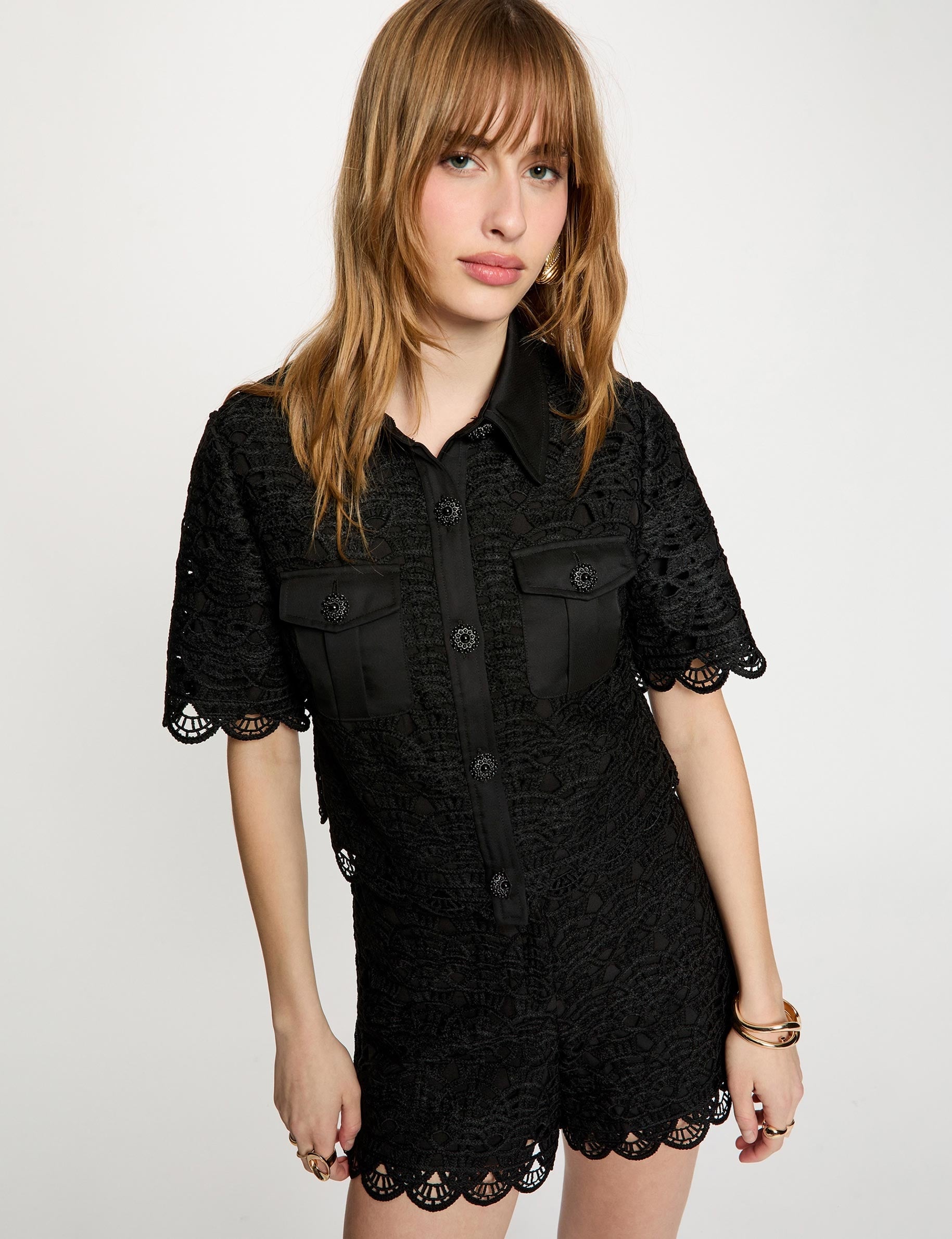 Camisa manga corta negro mujer